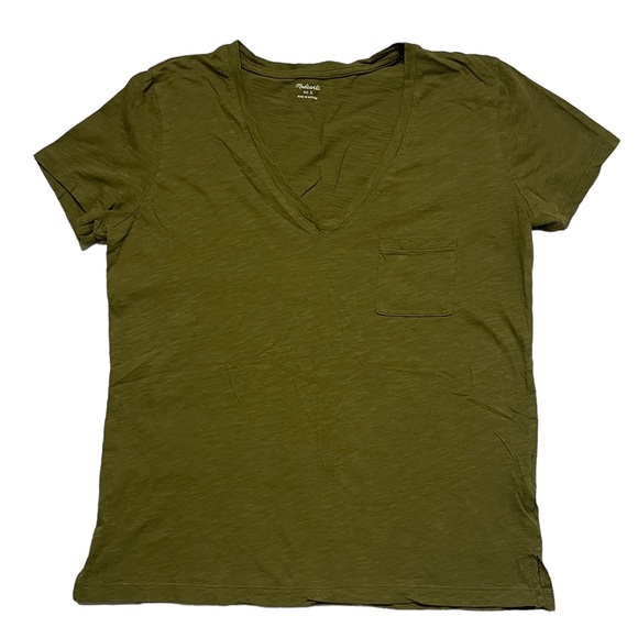 Madewell Solid Green V-Neck Short Sleeve Tee - Picture 3 of 8